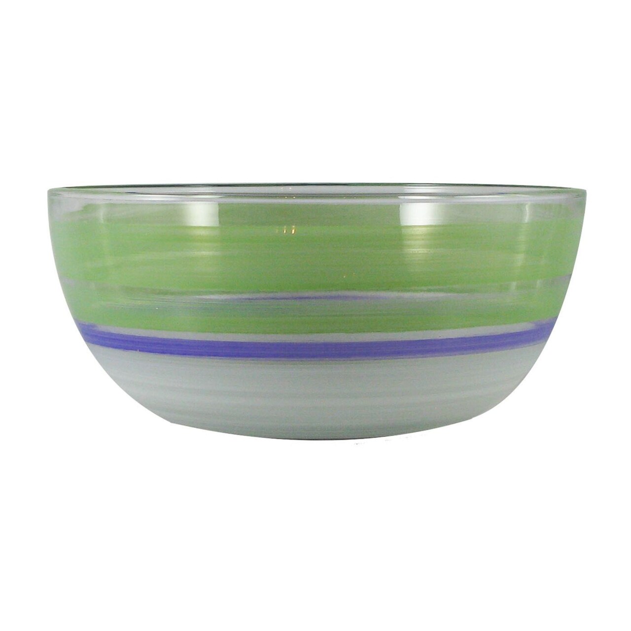 Golden Hill Studio Blue Retro Stripe Hand Painted Glass Serving Bowl 11"